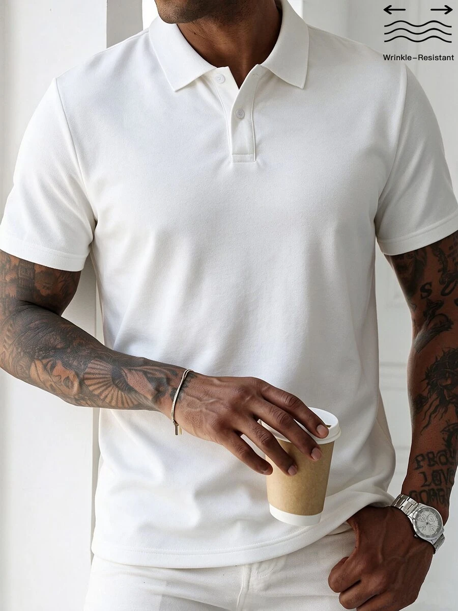 HUEFORM Men's Basic Solid Color Casual Versatile Daily Wear Polo Shirt,Wrinkle-Resistant Fabric, Easy To Care For-A Must-Have Item.,Everyday Outfits - White - View 1