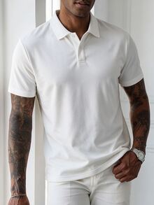 HUEFORM Men's Basic Solid Color Casual Versatile Daily Wear Polo Shirt,Wrinkle-Resistant Fabric, Easy To Care For-A Must-Have Item.,Everyday Outfits - White - View 4
