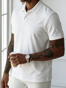 HUEFORM Men's Basic Solid Color Casual Versatile Daily Wear Polo Shirt,Wrinkle-Resistant Fabric, Easy To Care For-A Must-Have Item.,Everyday Outfits - White - View 3