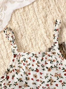 SHEIN Vintaside Kids Baby Girl Ditsy Floral Camisole Dress & Denim Jacket Set Autumn Fall - Brown - View 7