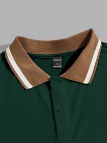 NORVETH Men Striped Trim Polo Shirt, Couple Things - Dark Green - View 4