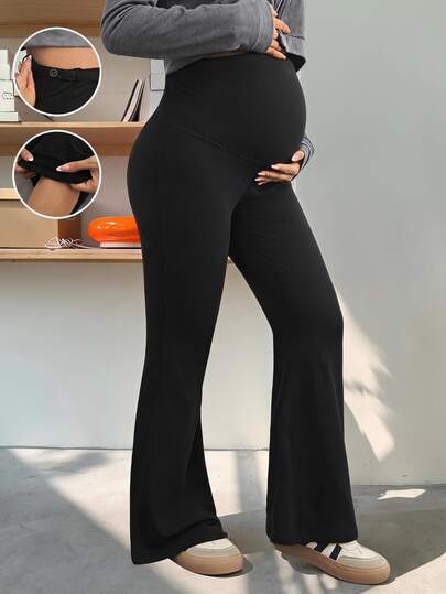 SHEIN Maternity Comfortable Skinny Flare Pants, Adjustable High Waist Extra Long Pregnancy Leggings World Cup Fall
