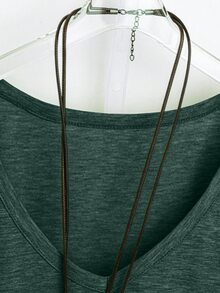 Plus Size V-Neck Short Sleeve Simple Casual Top - Dark Green - View 3