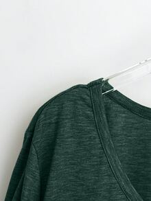 Plus Size V-Neck Short Sleeve Simple Casual Top - Dark Green - View 4