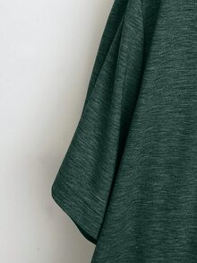 Plus Size V-Neck Short Sleeve Simple Casual Top - Dark Green - View 6