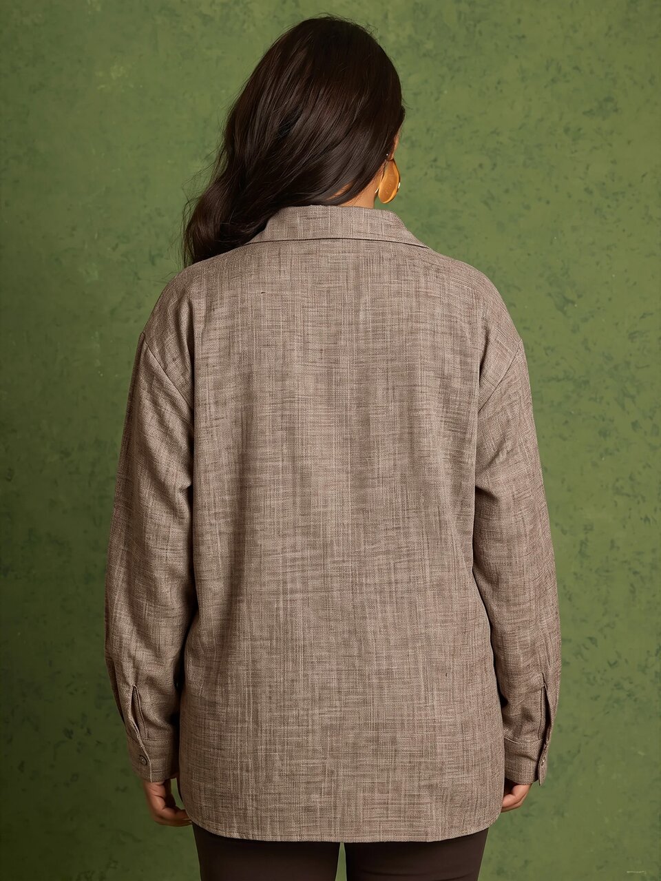 Plus Size Linen Feel Casual Long Sleeve Tie Side Blouse Smart Casual Classy Shirt Loose Fit Oversized Elegant Chic Travel Airport Fall Winter Autumn New Season Trending Holiday Vacation Butter Mocha Brown Wear To Work Office Work Wear