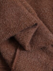 SHEIN LUNE Fall/Winter Plus Size Women's Camel Color Faux Fur Knit Semi-High Neck Diagonal Button Loose Drop Shoulder Long Casual Shopping Home Basic Asual Dress - Camel - View 7