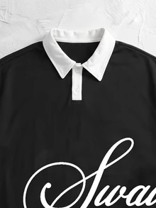 NORVETH 男士夏季休閒標準版型短袖 Polo 衫，藍白拼接配色附刺繡 - 黑色 - 查看 3