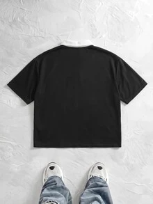 NORVETH 男士夏季休閒標準版型短袖 Polo 衫，藍白拼接配色附刺繡 - 黑色 - 查看 5