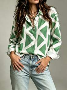 Trelyra Women's Casual Geometric Print Shirt, Autumn - Multicolor - View 3