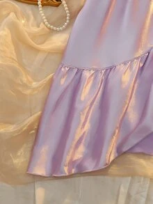 DelicateAllure Light Purple Satin Kawaii Cute Coquette Babydoll Lolita Ruffle Asymmetrical Elegant Pure Plus Size Nightgown - Mauve Purple - View 3