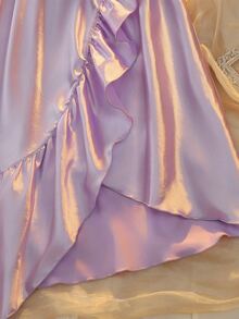DelicateAllure Light Purple Satin Kawaii Cute Coquette Babydoll Lolita Ruffle Asymmetrical Elegant Pure Plus Size Nightgown - Mauve Purple - View 5