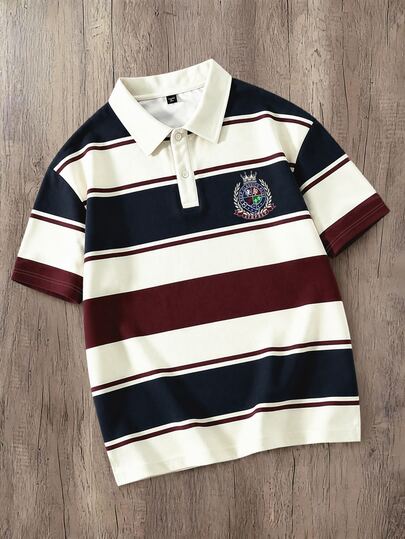 Manfinity Joysei Men's Casual Collegiate Striped Polo Shirt