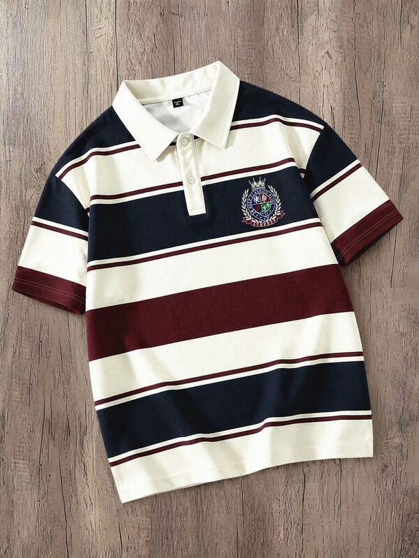 Manfinity Joysei Men's Casual Collegiate Striped Polo Shirt