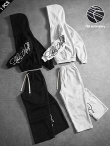 PAVTROS Men's Young Street Casual Sports Embroidered Hoodie Sweatshirt & Sweatpants Set, Gym - Black - View 1