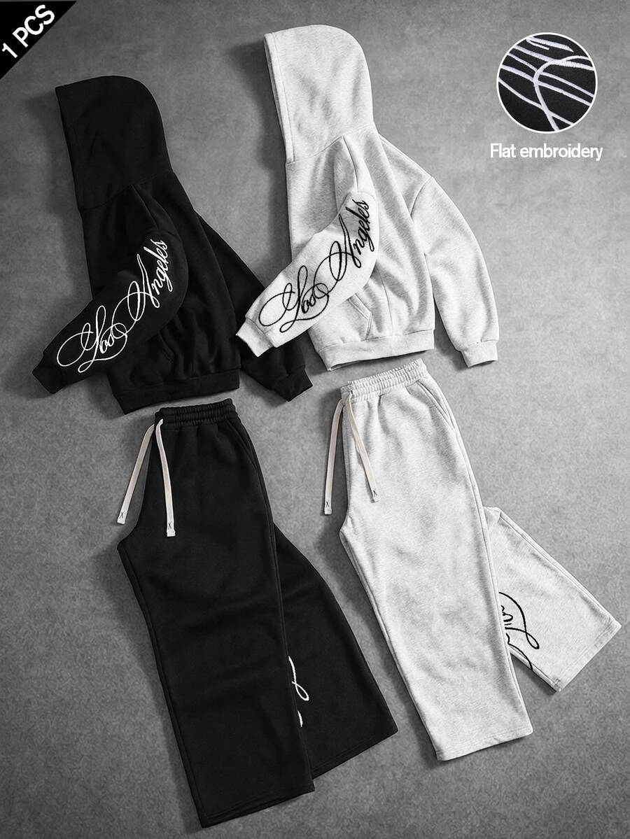 PAVTROS Men's Young Street Casual Sports Embroidered Hoodie Sweatshirt & Sweatpants Set, Gym - Black - View 1