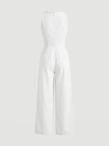 Balvessa Women's Button Front Cargo Pocket Casual Sleeveless Denim Jumpsuit - White - View 4