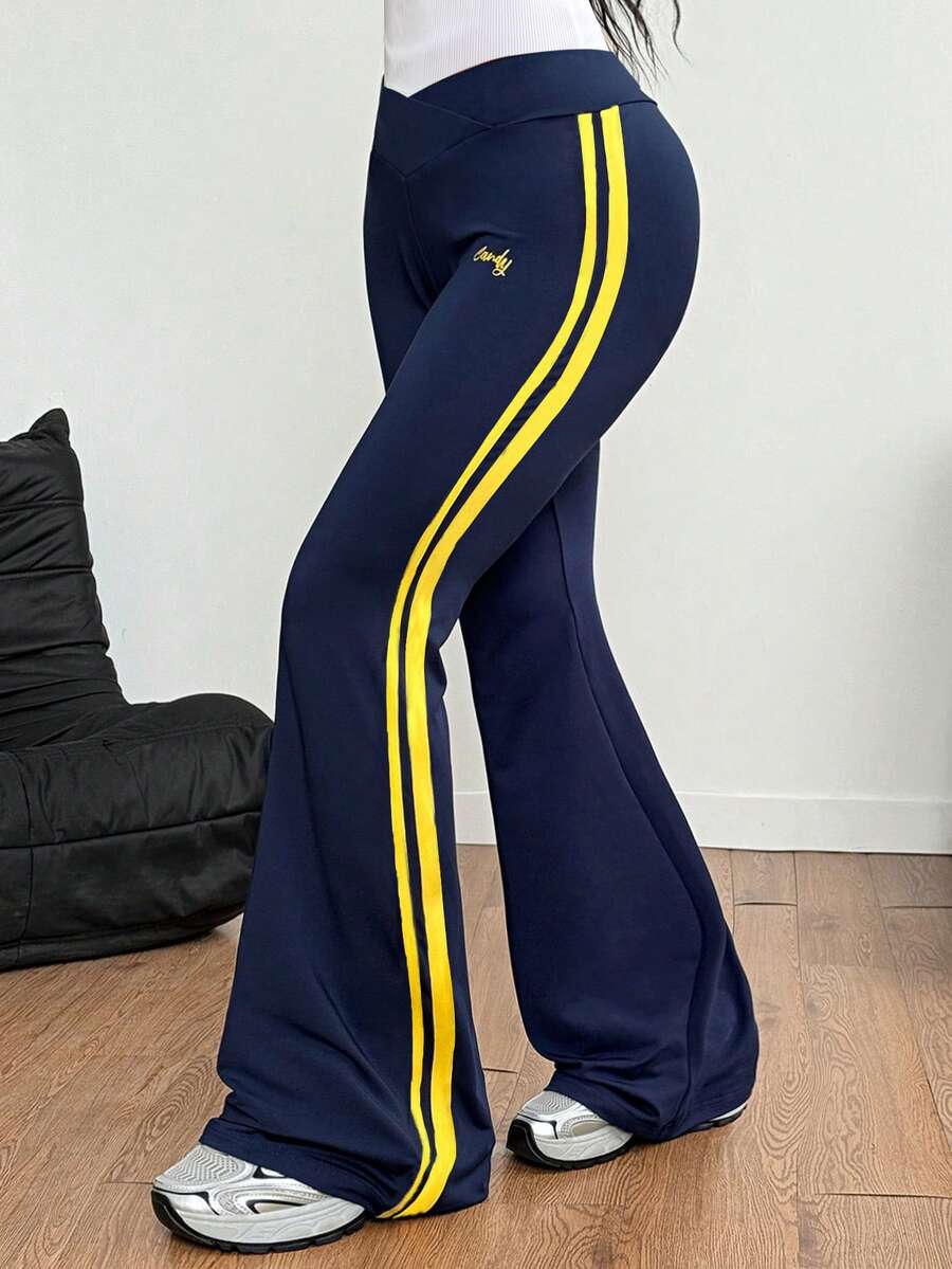 SHEIN ChillGRL 3件組女童時尚黑粉漸層極簡黑色修身喇叭長褲,百搭休閒春夏季秋季校園與外出穿搭 - 藍色 - 查看 1