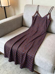 SHEIN LUNE CURVE 大尺碼女款波點編織優雅夏日海灘風掛脖洋裝 - 棕色 - 查看 2