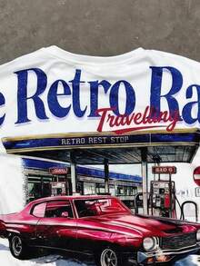 Tween Boy Casual Comfortable Fashion Minimalist Crew Neck Short Sleeve T-Shirt, Classic Retro Racing Gas Station Graphic Print, Classic Streetwear Retro Text Graphic Print, Back Graphic Print, Suitable For Y2K - Multicolor - View 5
