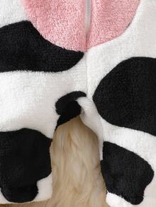 SHEIN Playful Pals 女嬰奶牛設計帽裝毛茸茸連身服 - 白色 - 查看 8
