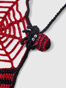 ROMWE Atasan Rajut Seksi Wanita Motif Jaring Laba-laba Halloween Garis-garis Hitam - Jeruk - View 3