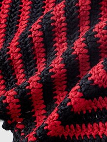 ROMWE Atasan Rajut Seksi Wanita Motif Jaring Laba-laba Halloween Garis-garis Hitam - Jeruk - View 4