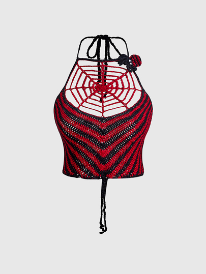 Halloween Spider Web Black Striped Sexy Women's Knit Top