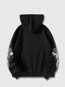 ROMWE MEN Goth 男士十字印花拉鍊連帽衛衣附抽繩 - 黑色 - 查看 2