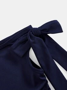 SHEIN فستان قصير للفتيات المراهقات باللون الأزرق الداكن بكتف واحد وتجاعيد ضيقة مع وردة ذهبية، فساتين حفلات كوكتيل أنيقة للخريف، ملابس خريفية شتوية أنثوية - أزرق بحري - مشاهدة 5