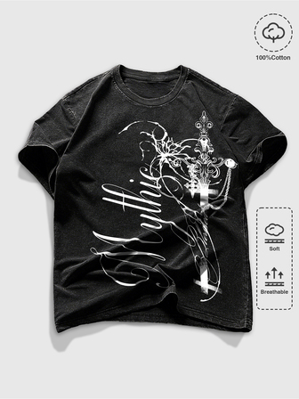 Goth T-shirt décontracté d'été pour hommes avec imprimé lettres