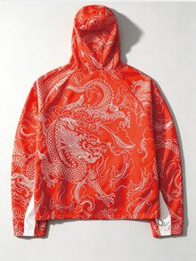 ROMWE MEN Prep 男士全印花連帽拉鍊休閒日常長袖外套 - 紅色 - 查看 2
