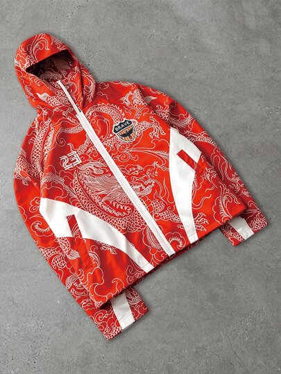 Prep Chaqueta casual de manga larga con capucha y cremallera con estampado integral para hombre