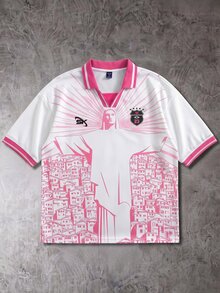 ROMWE MEN Street Life Casual Sports Jesus Pattern Print Short Sleeve Round Neck Jersey T-Shirt, World Cup - Pink - View 6