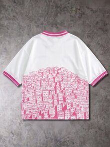 ROMWE MEN Street Life Casual Sports Jesus Pattern Print Short Sleeve Round Neck Jersey T-Shirt, World Cup - Pink - View 2