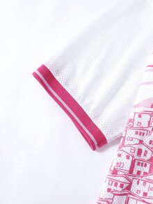 ROMWE MEN Street Life Casual Sports Jesus Pattern Print Short Sleeve Round Neck Jersey T-Shirt, World Cup - Pink - View 4