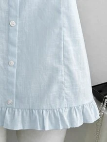 Elamini Women's Sweet Minimalist Sexy Floral Print Button Ruffle Hem Dress - Baby Blue - View 6