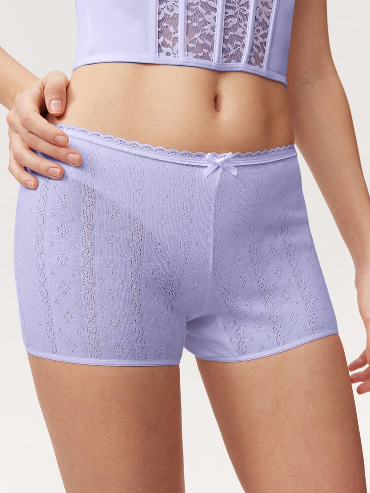 Elorette 100% Cotton Textured Comfortable Women's Boyshort Panties, INS Casual Y2K Easy Comfort Chic Autumn - Purple - View 2