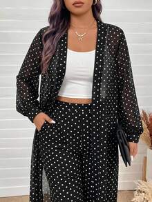SHEIN LUNE Autumn Thin Long Sleeve Black Open Front Plus Size Cardigan Formal Office Rodeo Elegant - Black and White - View 1