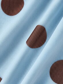 SHEIN MOD Plus Size Women's Polka Dot Tie-Neck Fitted Short Dress Brunch Theme Party Summer Celestial Elegant - Blue - View 4