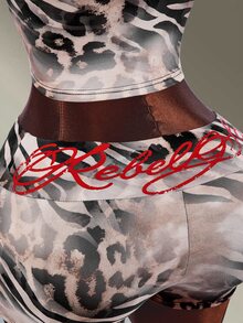 Amplova Women's Leopard Print Red English Letter Short Sleeve Sports Tank Top & Fitted Shorts Set - Brown - View 8