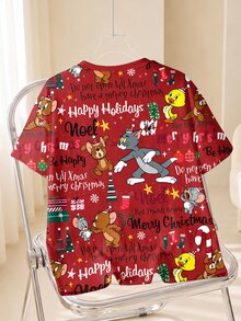 TOM & JERRY X SHEIN Women's Christmas Cartoon Print T-Shirt - White - View 2