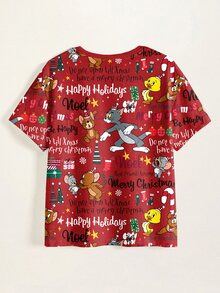 TOM & JERRY X SHEIN Women's Christmas Cartoon Print T-Shirt - White - View 8