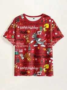 TOM & JERRY X SHEIN Women's Christmas Cartoon Print T-Shirt - White - View 7