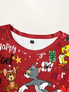 TOM & JERRY X SHEIN Women's Christmas Cartoon Print T-Shirt - White - View 3