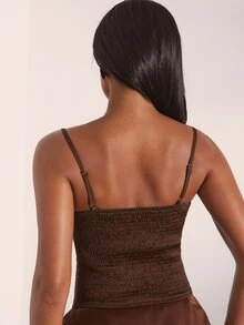 Opulessa Casual Vacation Solid Color Woven Camisole Tank Top For Women - Brown - View 8
