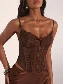 Opulessa Casual Vacation Solid Color Woven Camisole Tank Top For Women - Brown - View 7