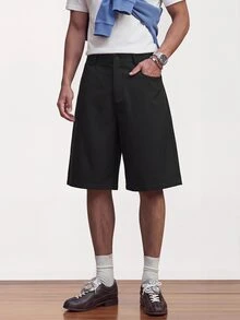 NORVETH Men's Solid Color Loose Casual Bermuda Shorts With Pockets - Black - View 8