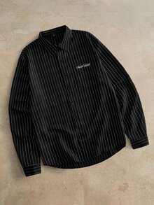 HIMLAND Men's Casual Commute Striped Shirt - Black - View 2