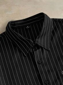 HIMLAND Men's Casual Commute Striped Shirt - Black - View 5